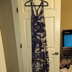 Elegant Paisley Maxi Dress - Blue and Cream